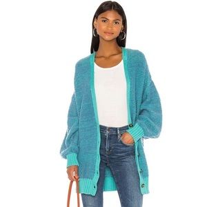 Free People Snow Drop Cardigan Sweater Alpaca Wool Blend in Nile Blue